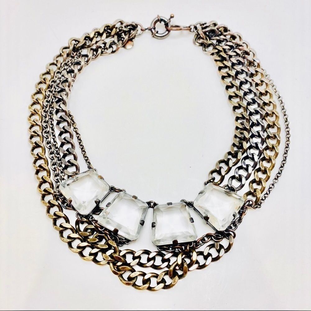 J.Crew Crystal Mixed Metals Chain  Necklace.